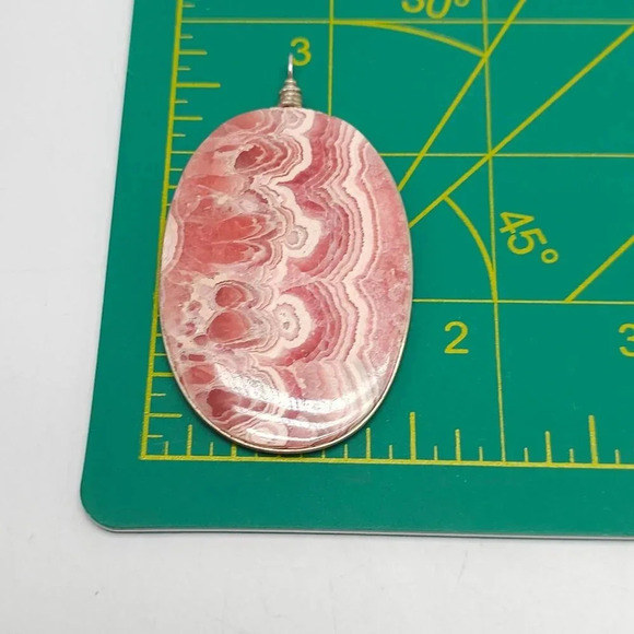 Pink Rhodochrosite Oval Pendant Sterling Silver Vintage 2.5 in - Picture 6 of 6
